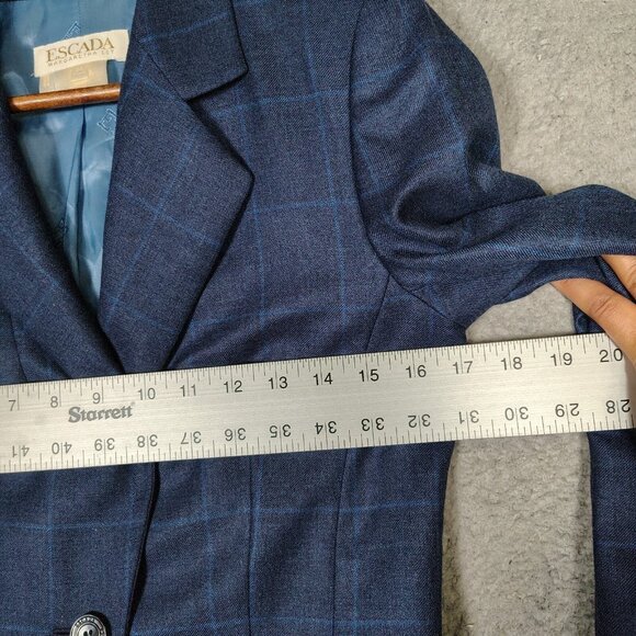 Escada Margaretha Ley Blazer Women 34 Blue Check 100% Cashmere Two-Button Jacket - Picture 11 of 14